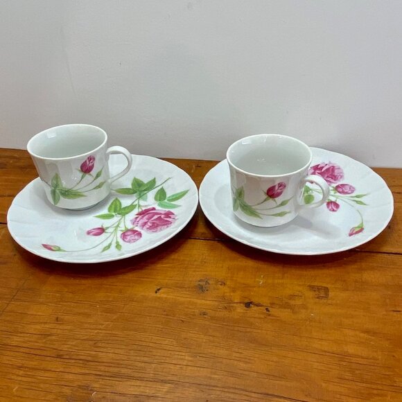 Lot of 4 (2 Sets) LORD & TAYLOR LUNCHEON PLATE & CUP FROM JAPAN - ROSE PATTERN - Picture 2 of 11